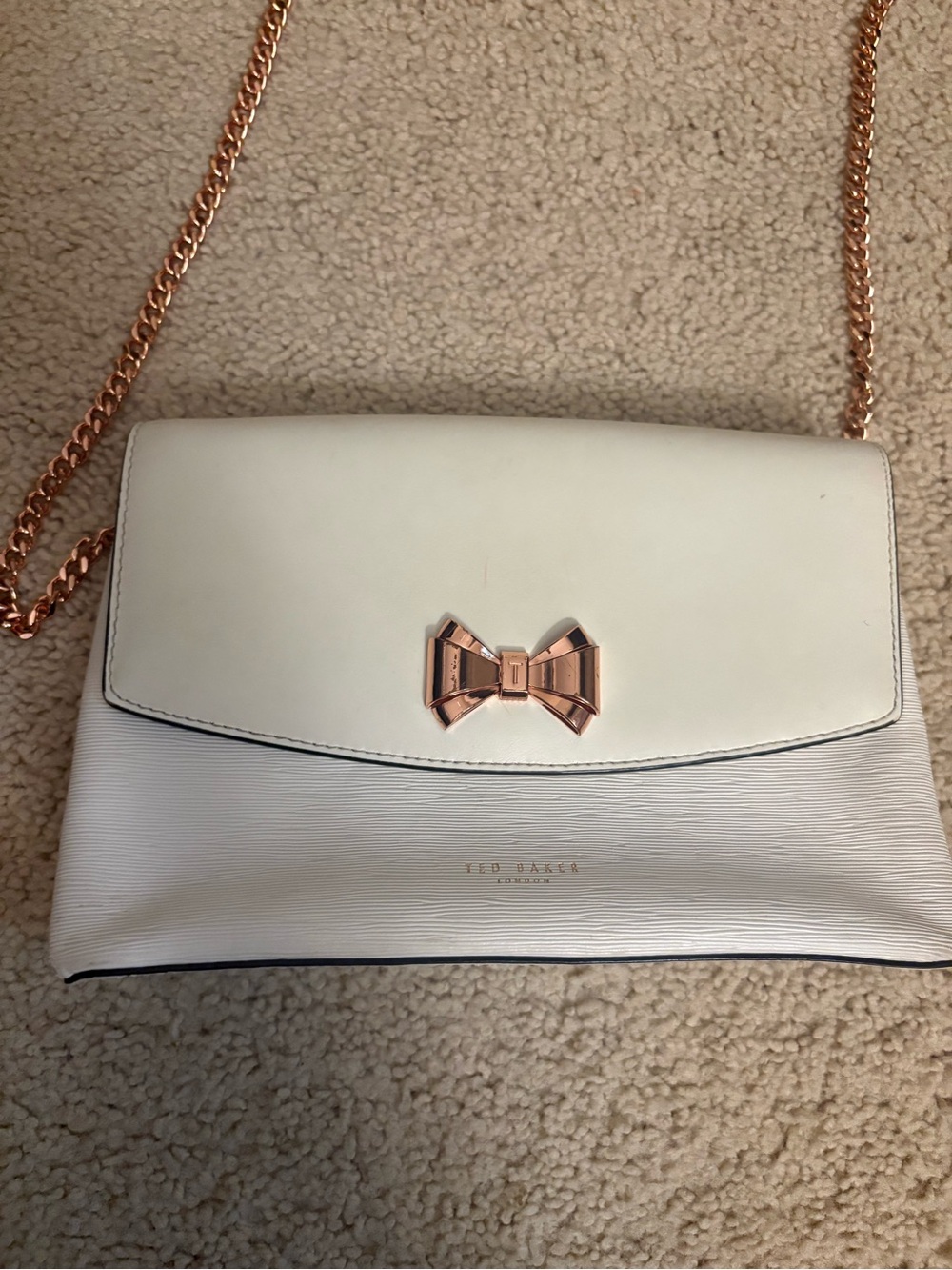 Ted Baker White Crossbody with Rose Gold Bow Accent